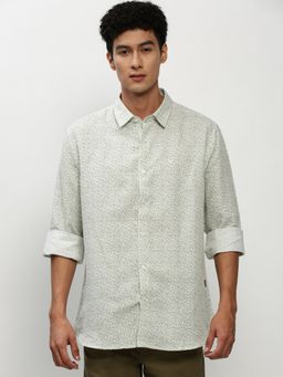 SHOWOFFFF - Men Long Sleeves Spread Collar Green Floral Smart Shirt