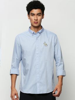 SHOWOFFFF - Men Long Sleeves Button Down Collar Blue Solid Premium Shirt