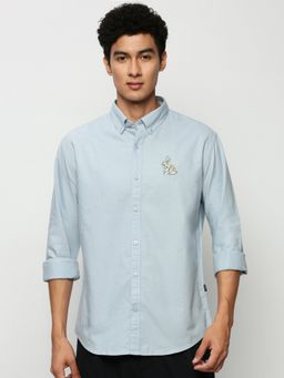 SHOWOFFFF - Men Long Sleeves Button Down Collar Light Blue Solid Premium Shirt