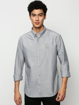 SHOWOFFFF - Men Long Sleeves Button Down Collar Grey Solid Premium Shirt