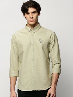 SHOWOFFFF - Men Long Sleeves Button Down Collar Olive Solid Premium Shirt