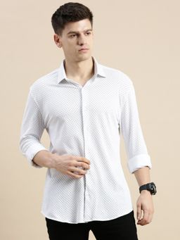 SHOWOFFFF - Men Spread Collar Off White Slim Fit Printed Shirt