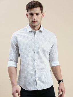 SHOWOFF - Men Long Sleeves Spread Collar White Printed Slim Fit Shirt