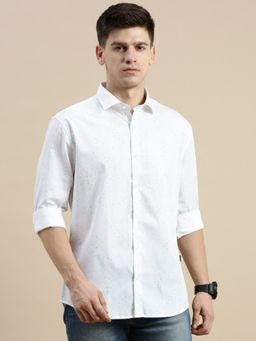 SHOWOFF - Men Long Sleeves Spread Collar White Printed Slim Fit Shirt