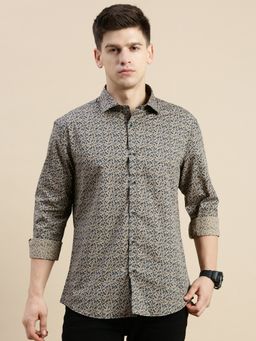 SHOWOFF - Men Long Sleeves Spread Collar Beige Floral Printed Slim Fit Shirt
