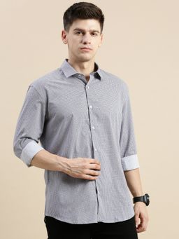 SHOWOFF - Men Long Sleeves Spread Collar Grey Printed Slim Fit Shirt