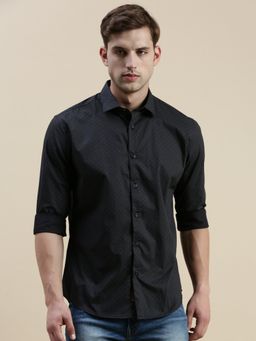 SHOWOFF - Men Long Sleeves Spread Collar Black Geometric Slim Fit Shirt