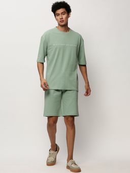 SHOWOFF - Men Round Neck Sea Green Solid Co-Ord (Set of 2)