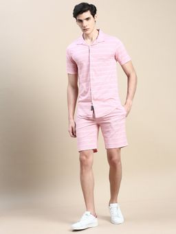 SHOWOFF - Men Shirt Collar Slim Fit Checked Pink Co-Ord (Set of 2)