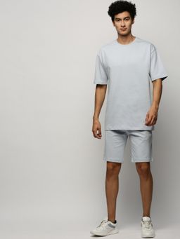 SHOWOFF - Men Round Neck Blue Solid Co-Ord (Set of 2)