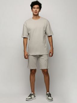 SHOWOFF - Men Round Neck Grey Solid Co-Ord (Set of 2)