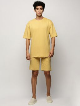 SHOWOFF - Men Round Neck Mustard Solid Co-Ord (Set of 2)