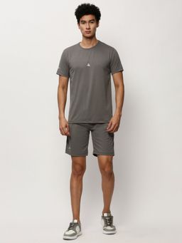 SHOWOFF - Men Round Neck Grey Self Design Co-Ord (Set of 2)