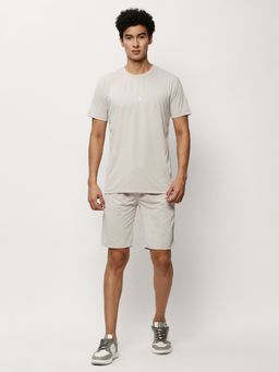 SHOWOFF - Men Round Neck Beige Self Design Co-Ord (Set of 2)