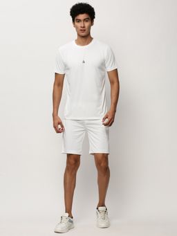 SHOWOFF - Men Round Neck White Self Design Co-Ord (Set of 2)