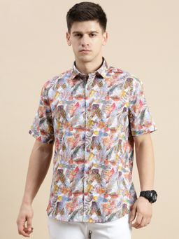 SHOWOFFFF - Men Short Sleeves Spread Collar Multi-Color Floral Printed Slim Fit Shirt