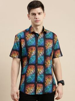 SHOWOFFFF - Men Spread Collar Multi-Color Slim Fit Graphic Printed Shirt