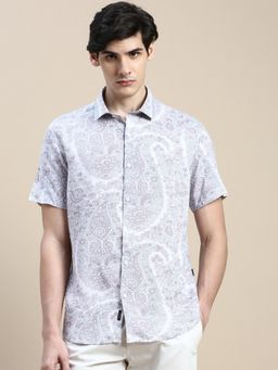 SHOWOFF - Men Short Sleeves Floral Spread Collar Pink Slim Fit Shirt