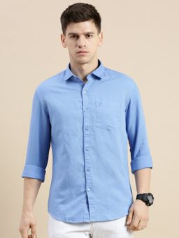 SHOWOFF - Men Long Sleeves Spread Collar Blue Solid Slim Fit Shirt