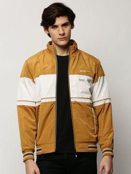 SHOWOFF - Men Colorblocked Mock Collar Mustard Bomber Jacket