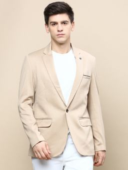 SHOWOFF - Men Notched Lapel Solid Beige Single Breasted Blazer
