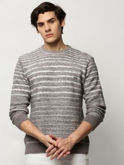 SHOWOFFFF - Men Round Neck Speckled Grey Long Sleeves Pullover Sweater