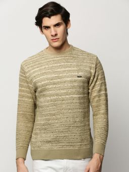 SHOWOFFFF - Men Round Neck Speckled Olive Long Sleeves Pullover Sweater