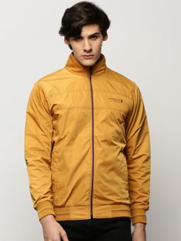 SHOWOFFFF - Men Solid Mock Collar Mustard Bomber Jacket