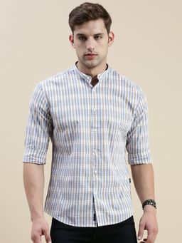 SHOWOFFFF - Men Long Sleeves Mandarin Collar Multi-Color Striped Slim Fit Shirt