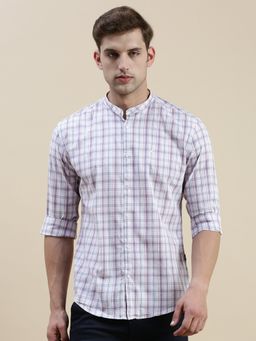 SHOWOFFFF - Men Long Sleeves Mandarin Collar Multi-Color Checks Slim Fit Shirt