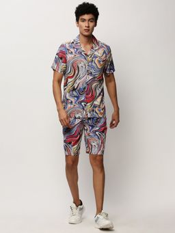 SHOWOFF - Men Shirt Collar Multi-Color Printed Co-Ord (Set of 2)