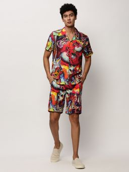 SHOWOFF - Men Shirt Collar Multi-Color Printed Co-Ord (Set of 2)