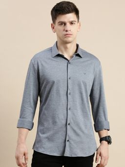 SHOWOFFFF - Men Spread Collar Grey Slim Fit Solid Shirt