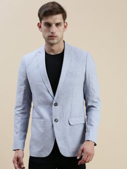 SHOWOFF - Men Notched Lapel Solid Blue Single Breasted Blazer