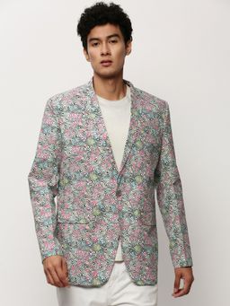 SHOWOFF - Men Notched Lapel Printed Multi-Color Single Breasted Blazer