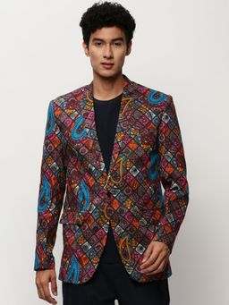SHOWOFFFF - Men Notched Lapel Printed Multi-Color Single Breasted Blazer