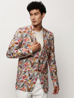 SHOWOFF - Men Notched Lapel Printed Multi-Color Single Breasted Blazer