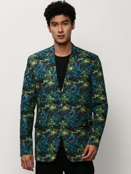SHOWOFF - Men Notched Lapel Printed Blue Single Breasted Blazer