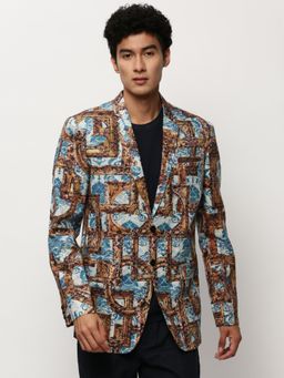 SHOWOFF - Men Notched Lapel Printed Multi-Color Single Breasted Blazer