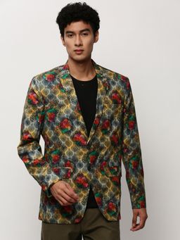 SHOWOFF - Men Notched Lapel Printed Multi-Color Single Breasted Blazer