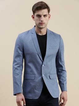 SHOWOFFFF - Men Notched Lapel Printed Blue Single Breasted Blazer