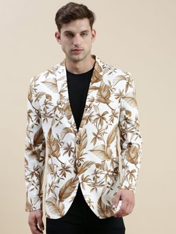 SHOWOFF - Men Floral Printed Notched Lapel White Tuxedo Blazer