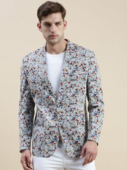 SHOWOFFFF - Men Floral Printed Notched Lapel Multi-Color Tuxedo Blazer