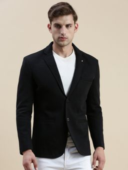 SHOWOFFFF - Men Solid Notched Lapel Black Open Front Blazer