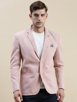 SHOWOFFFF - Men Solid Notched Lapel Pink Open Front Blazer