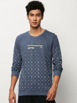 SHOWOFF - Men Round Neck Geometric Blue Sweatshirt