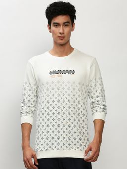SHOWOFF - Men Round Neck Geometric White Sweatshirt