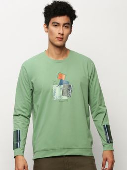 SHOWOFF - Men Round Neck Graphic Green Sweatshirt