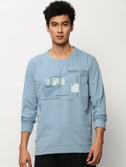 SHOWOFF - Men Round Neck Graphic Blue Sweatshirt