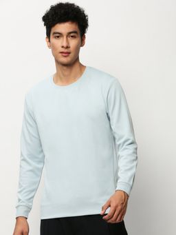 SHOWOFF - Men Round Neck Solid Blue Sweatshirt